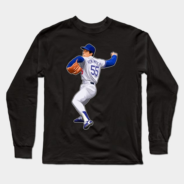 Orel Hershiser #55 Power Legend Pitches Long Sleeve T-Shirt by RunAndGow